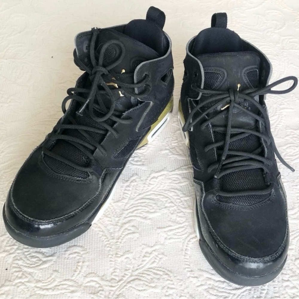 Nike Air Jordan Black Metallic Gold Flight Club '91 High Top Youth Sneakers